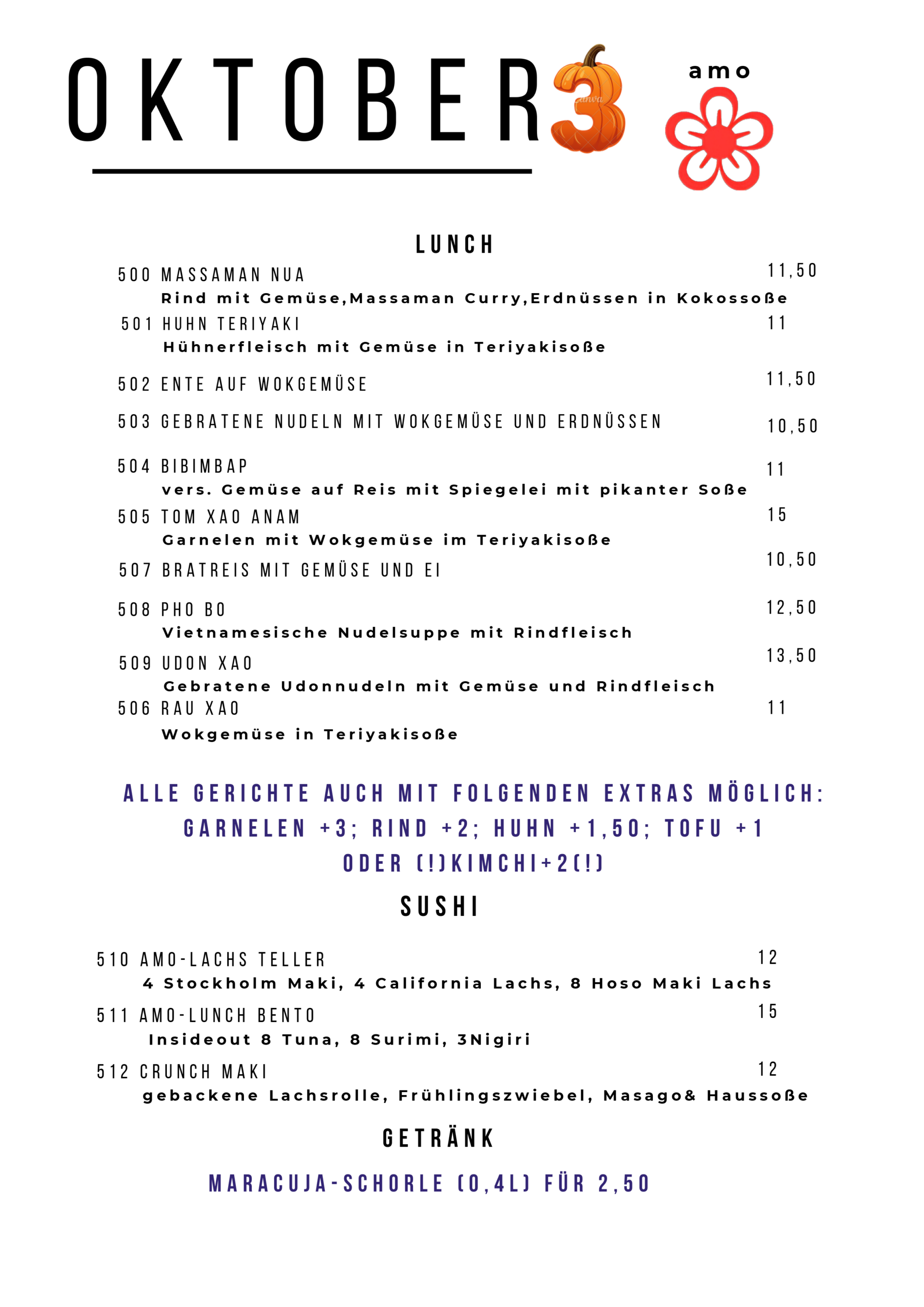 Aktuelle Mittagskarte von amo Lübeck